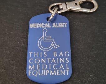 Keycahin Medical Alert tag for the disabled · Personalized Engraved Aluminum 50x30 Emergency Med Alert Keychain ICE Medical Information Tag