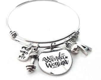 Fitness Bracelet Wonder Woman Workout- Initial GIft- BFF Gift- Mom Gift - Power Girl - Fitness- Gym - Cross Fit Girl - Strong Girl Wod & Fit