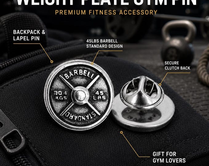 Weight Plate Gym Pin 45lbs, Fitness Lapel Pin for Backpack, Jacket, Gym Bag and Weightlifting Gifts ·Wod & Fit