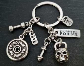 Custom Keychain GYM Gift Competitor · Personalized Gift· Kettlebell SKULL Motivation Weight Plate · Birthday Gift · Bff gifts · Wod & Fit