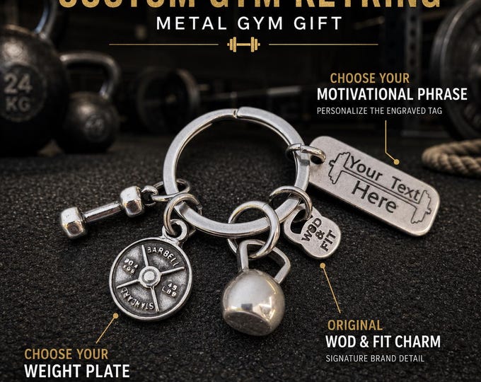 Gym keychain with kettlebell and weights for fitness lovers, motivational workout gift for athlete, coach, trainer or gym friend - Wod & Fit