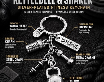 Gym Keychain with Kettlebell and Shaker, Personalized Fitness Keyring, Workout Motivation Gift · custom keychain · birthday gift · Wod & Fit