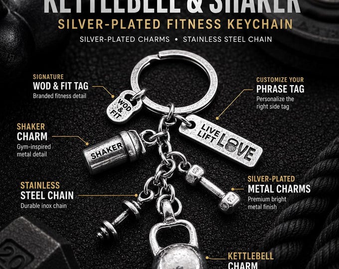 Gym Keychain with Kettlebell and Shaker, Personalized Fitness Keyring, Workout Motivation Gift · custom keychain · birthday gift · Wod & Fit