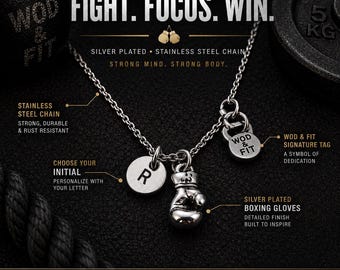 Boxing Glove Necklace, Personalized Initial Pendant, Fighter Gift, Boxing Jewelry Gift for Him Her - UFC gift - boxing pendant Wod & Fit