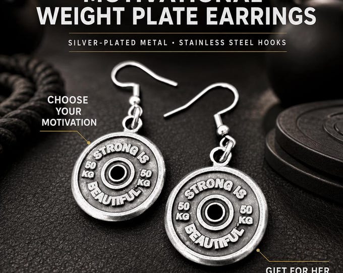 Motivational Weight Plate Earrings for Women, Fitness Gift for Her, Gym Earrings with Choose Your Phrase, Gift for Mom, Girlfriend Gym Girl
