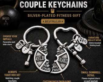 Couple Gym Keyring Set, Matching Fitness Keychains, Personalized Weight Plate Gift, Workout Partner Gift · Gym Gifts ·personalised Wod & Fit
