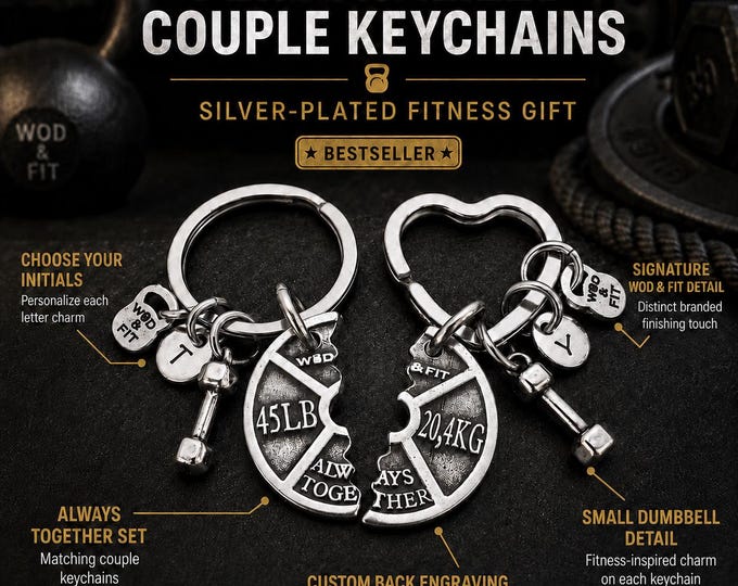 Couple Gym Keyring Set, Matching Fitness Keychains, Personalized Weight Plate Gift, Workout Partner Gift · Gym Gifts ·personalised Wod & Fit