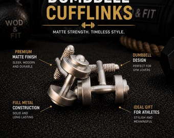 Matte dumbbell cufflinks for men, elegant gym gift for lifter, coach, bodybuilder, boyfriend, husband or fitness lover· Wod & Fit