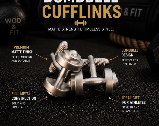 Matte dumbbell cufflinks for men, elegant gym gift for lifter, coach, bodybuilder, boyfriend, husband or fitness lover· Wod & Fit
