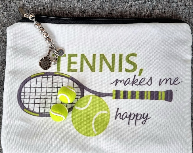 Fabric Pouch for Tenis Lovers with Personalized Initial Silver-Plated Metal Charm Padel Tennis gift · Gift for Tennis Lovers ·Wod & Fit