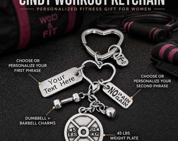 Cindy Workout personalized fitness keychain for women, gift for mom, sister, best friend, gym bestie or gym girl Wod & Fit