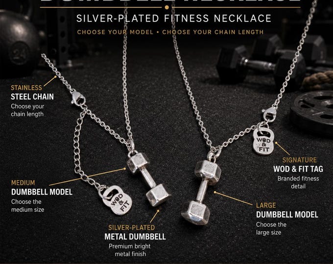 Gym Dumbbell Necklace · Fitness Necklace · Boyfriend Necklace · Girlfriend Gift · Gym Necklace · Pendant Necklace · Husband Gift · Wod & Fit