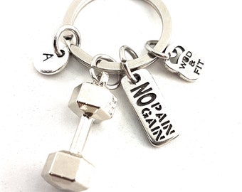 Gym Keyring No Pain No Gain Dumbbell Initial · Best Coach Gift · Boyfriend gift · I am enough · Bff Gifts · Crosstraining ·Fitness·Wod & Fit