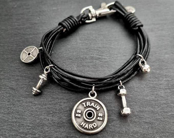 Gym Bracelet Double Under Workout Black Leather Gym Gifts · Gym Lovers -Bodybuilding Bracelet - Barbell Bracelet - Fitness Gift - Wod & Fit