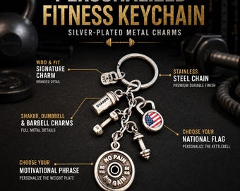 Fitness Keychain with National Flag Kettlebell, Gym Gift for Athlete, Workout Motivation Keyring Fitness jewels · Gym Gifts ·Wod & Fit