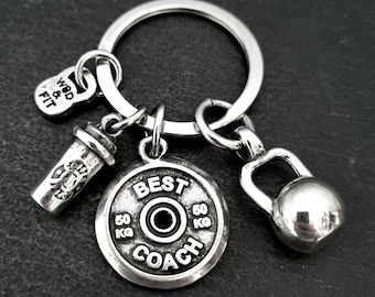 Coffee Gym Keychain – Motivational Weight Plate – Barbell Dumbbell Kettlebell Boxing Glove – Fitness Gift Gym Lover Wod & Fit