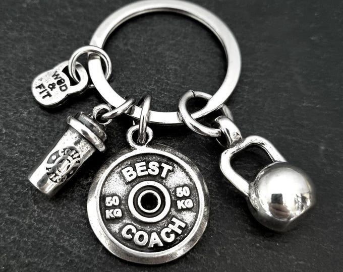 Coffee Gym Keychain – Motivational Weight Plate – Barbell Dumbbell Kettlebell Boxing Glove – Fitness Gift Gym Lover Wod & Fit