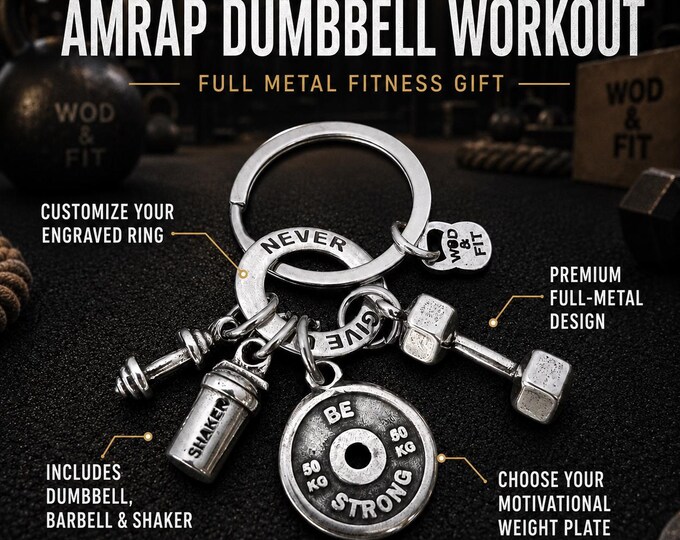 AMRAP Gym Keychain, Dumbbell Shaker Keyring, Personalized Workout Gift, Fitness Motivation Gift · custom keychain · Gym Gift · Wod & Fit