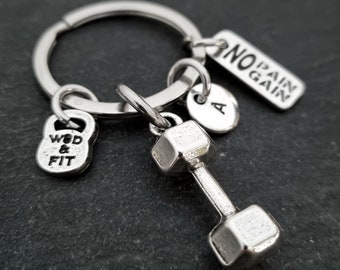 Gym Keyring No Pain No Gain Dumbbell Initial · Best Coach Gift · Boyfriend gift · I am enough · Bff Gifts · Crosstraining ·Fitness·Wod & Fit