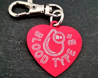 Keyring Blood Group Type · Heart Aluminum Customizable Tag- Organ Donor Tag · Blood Donor · Medical Alert id - Blood Thinner- Donor Keychain