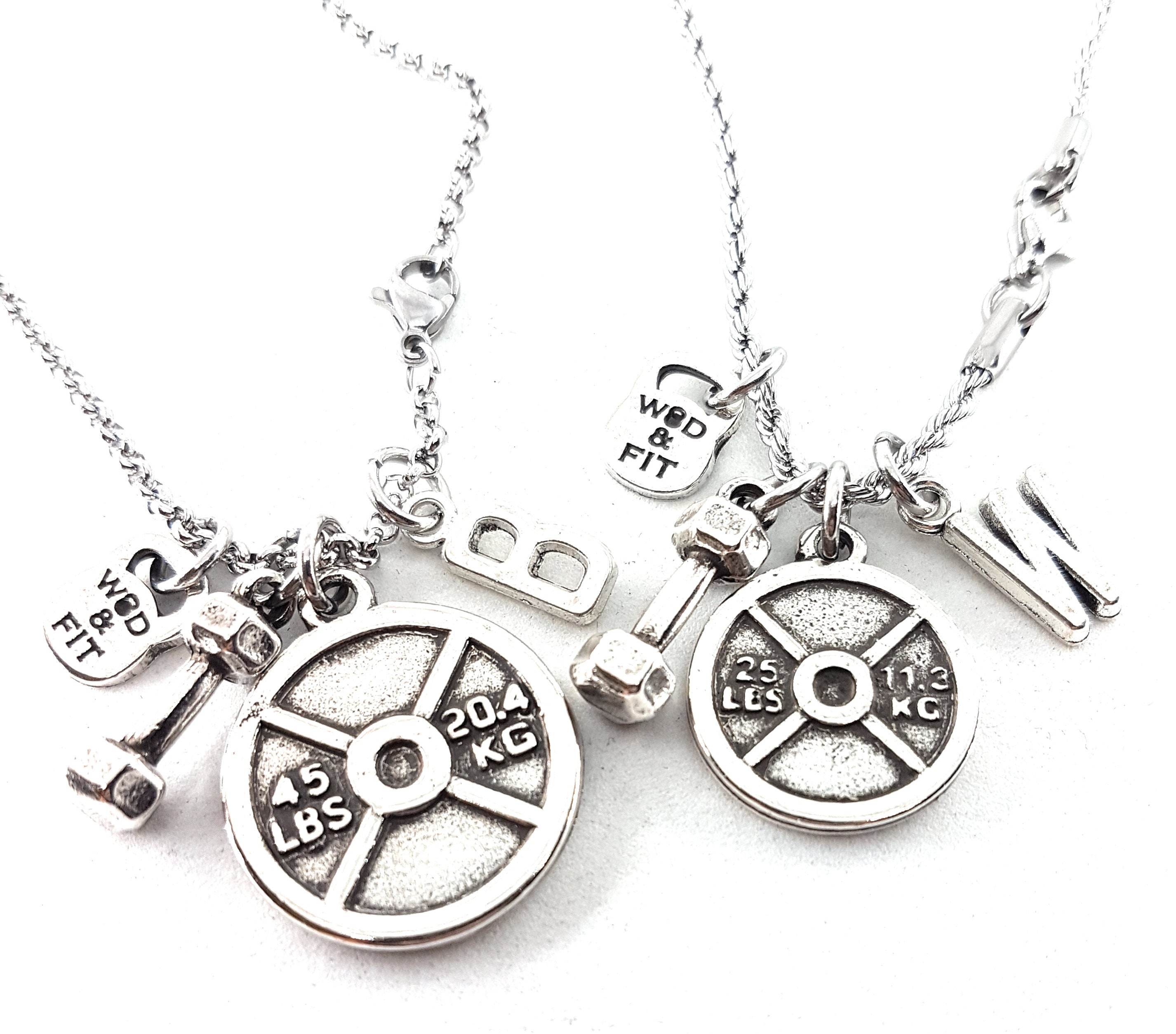 Men's Workout Necklace - Weight Plate Dumbbell Pendant With Adjustable Leather Cord