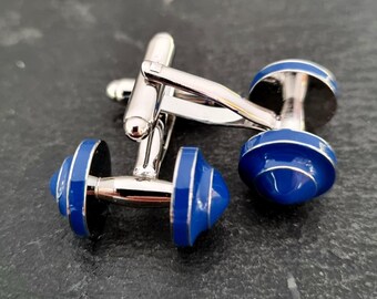 Gym Cufflinks Dumbbell Blue Barbell · Weight lifting · Bodybuilding · Cuff links · Dad Gift · Boyfriend Gift · Coach Gift ·Fintess·Wod & Fit