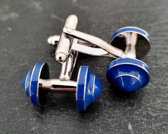 Gym Cufflinks Dumbbell Blue Barbell · Weight lifting · Bodybuilding · Cuff links · Dad Gift · Boyfriend Gift · Coach Gift ·Fintess·Wod & Fit