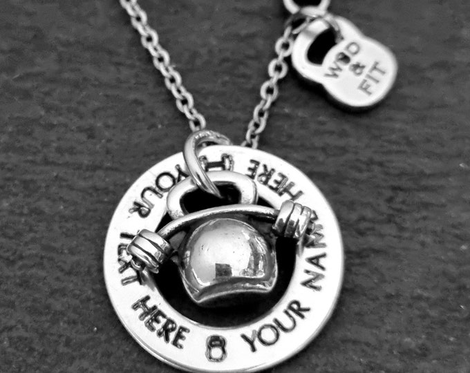 Collar Gimnasio Kettlebell Barra con Anilla Personalizada- Regalo Gym - Collar Fitness - Bodybuilding -Crosstraining - Collar Gym- Wod & Fit