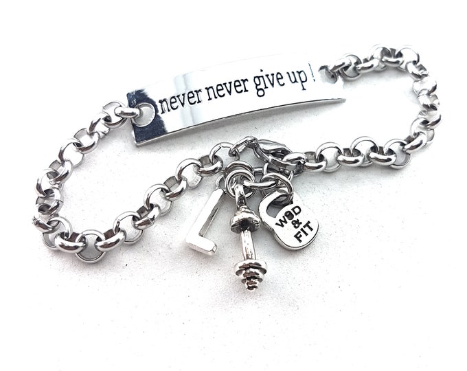 Motivation Bracelet Never Never Give Up!  Fitness Gifts · Gym Gifts · BFF Gifts · Motivation Gifts · Initial Bracelet ·Sport Gift· Wod & Fit