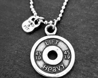Gym Necklace Weight Plate LIFT HEAVY 45lbs Workout Gifts · Girlfriend Gift · Boyfriend Gift · Coach Gift · Husband Gift· BFF Gifts Wod & Fit