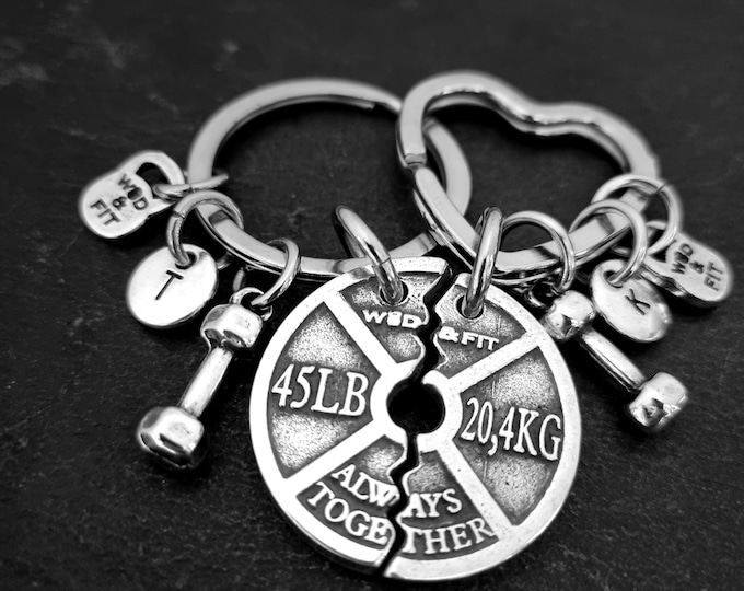 Couple Gym Keyring Weight Plate Always Together Dumbbell · BFF Gift · Gym Gifts · Crosstraining · personalised couple gift · Wod & Fit