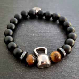 Kettlebell Workout Bracelet - Onyx Fitness Jewelry for Gym Lovers Kettlebell Swings Workout · Fitness Bracelet -Perfect Coach Gift Wod & Fit