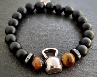Kettlebell Workout Bracelet - Onyx Fitness Jewelry for Gym Lovers Kettlebell Swings Workout · Fitness Bracelet -Perfect Coach Gift Wod & Fit