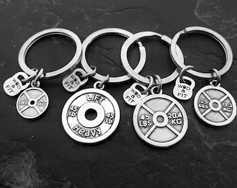 Weight Plate Gym Keychain, 45 lb Fitness Keyring, Small Workout Gift for Gym Lover and Lifter Wod & Fit