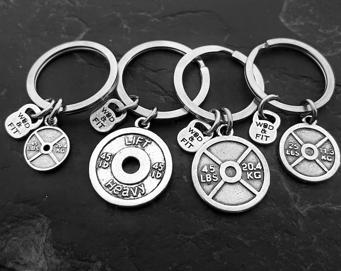 Weight Plate Gym Keychain, 45 lb Fitness Keyring, Small Workout Gift for Gym Lover and Lifter Wod & Fit