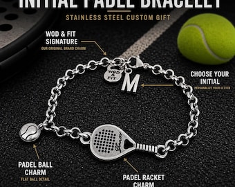 Bracelet PaddleTennis Initial · Gift for Paddle Lovers · Padlle Tennis gift · Gift for Padel · Paddle Player Gift · Paddle Racket ·Wod & Fit