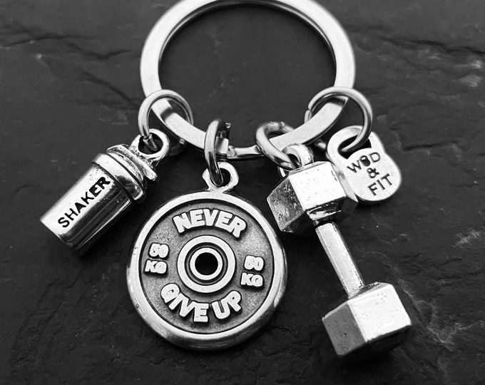 Gym Keyring Dumbbell Shaker Protein - Weight Plate - Workout Gifts- Motivation Gift - Weight Lifting - Gym Gifts - Fitness Gift - Wod & Fit