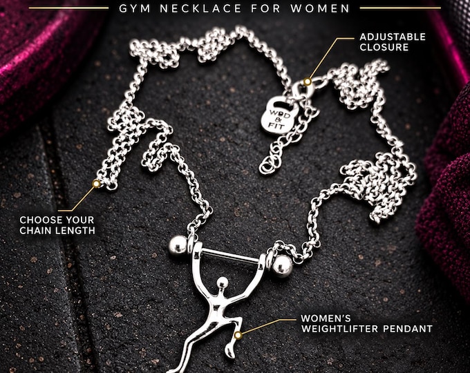 Women gym chain choker necklace for weightlifter, bold fitness jewelry gift for gym girl, female athlete, coach or trainer Wod & Fit