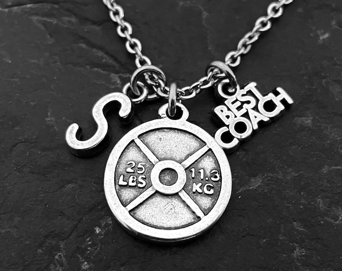 Gym Necklace · Personalized Necklace Weight Plate 25lbs · Girlfriend Necklace · Wife gift · Initial Necklace · Mom Gift ·Name Gift Wod & Fit
