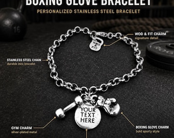 Personalized boxing glove bracelet for women or men, motivational fighter gift for boxer, boxing coach, athlete or trainer - Wod & Fit