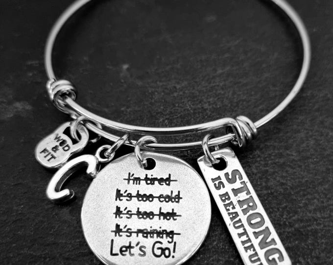 Bracelet Lets Go! I'm STRONGER than my Excuses Initial,Motivation,Fitness Gift,Run Jewels,Kettlebell,Running Gift,Inspirational Gift,Runner