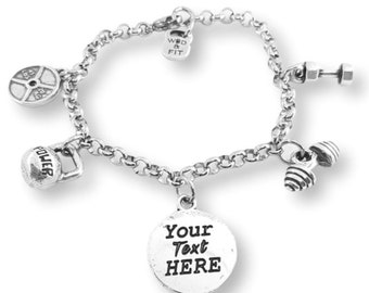 Custom Bracelet Fitness Life Barbell · Personalized Gift · Girlfriend Gift · Bff Gifts · charm bracelet · Coach Gift · Mom Gift · Wod & Fit