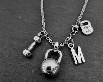 GYM Necklace Kettlebell Color Dumbbell Initial Necklace · Girlfriend gift · Mom Gift · Bff Gifts · Initial Gift · Birthday Gift ·Wod & Fit