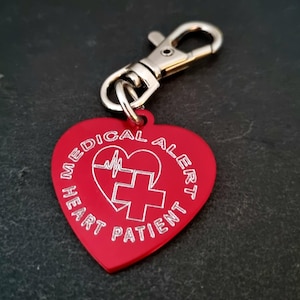 Emergency Medical Alert Heart Patient Custom Heart Medical Alert Keychain Tag - 10 Colors for Bags & First Aid Heart Condition · Pacemaker