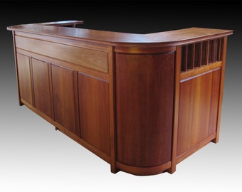 Custom reception desk made from solid cherry for office computer desk, office storage, mail organizer, business conferencing, with keyboard