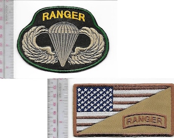 Ranger Army 75th Infantry Regiment Airborne & Ranger Tab Parachutist Wings Velcro Patches