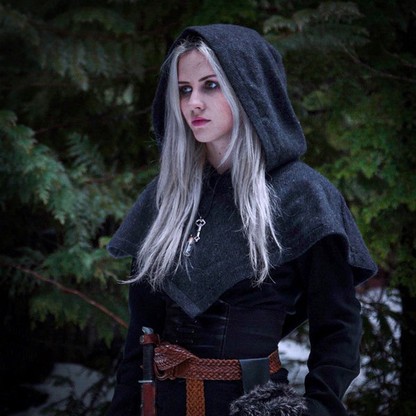 Viking Skjoldehamn Wool Hood, Medieval Garb • Steel Gray