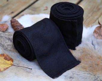 Midnight Black Wool Viking Leg Wraps, Norse LARP SCA Reenactment