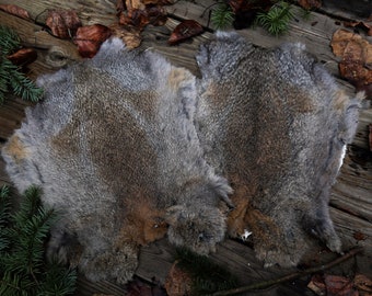 Natural Brown Gray Rabbit Pelt, Cruelty Free Real Fur, Divination Altar