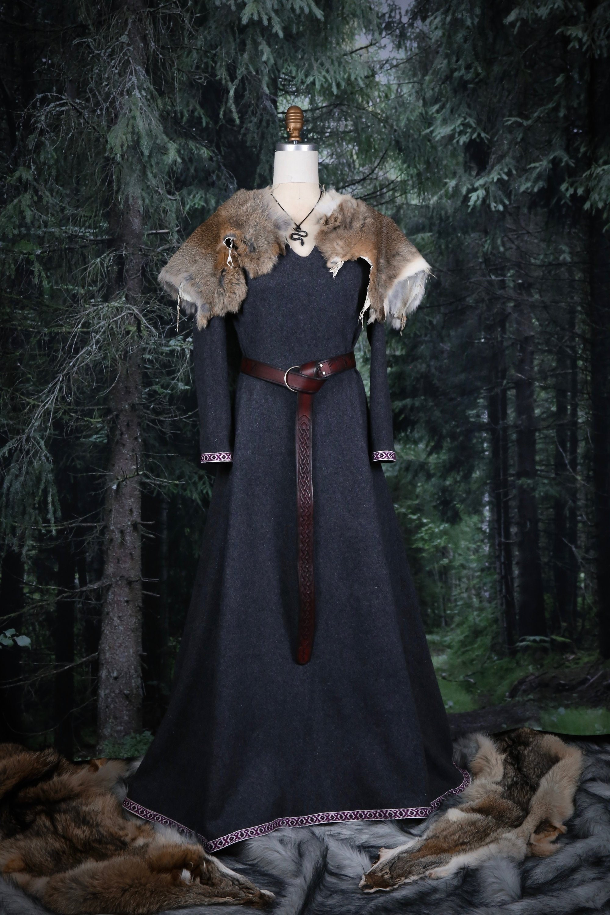 Wool Viking Dress with trim and wide side panels. Perfect garb Etsy